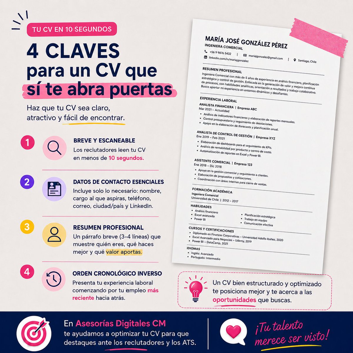 _Palta_Reina_'s tweet photo. Si estás buscando trabajo (o conoces a alguien que lo esté), ojalá esto le sirva💙
Son 4 cosas simples q pueden hacer q un CV se vea mucho mejor y tenga más posibilidades de avanzar en un proceso. Ojalá les ayude. 
Síganme en 
https://t.co/v7yIs073Qa para más ayuditas y tips✨ https://t.co/4e4kuRt2BY