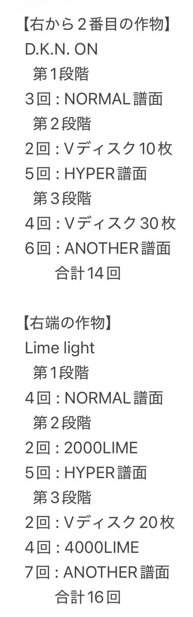 TORO3767's tweet photo. グレープルームEXの報酬と必要なプレー数。
4曲解禁(幻の種出現)するには、56回プレーする必要がある(魂アクションは考慮しない)。
#IIDX #Sparkle_Shower https://t.co/CbkWbJhIIc