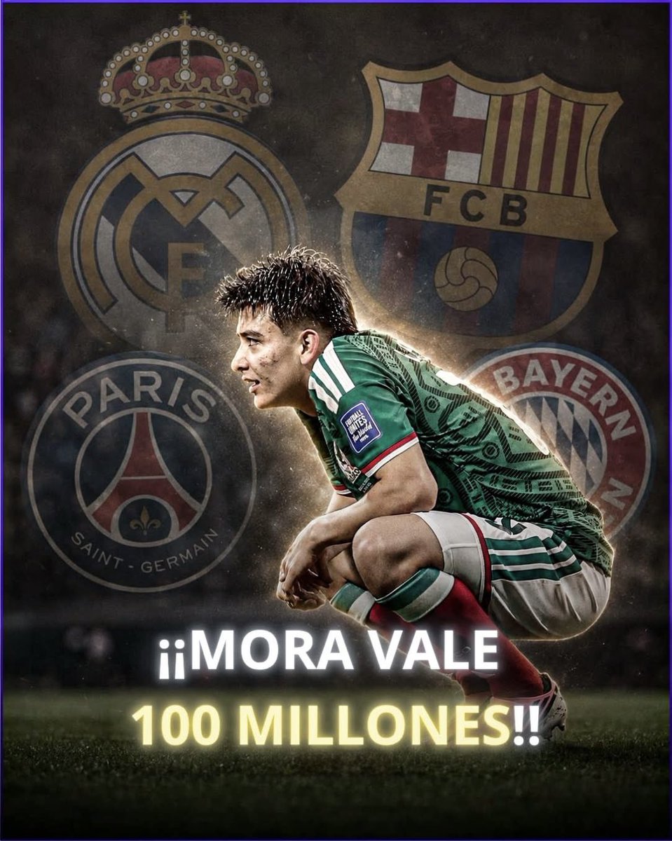 Manuu1390's tweet photo. ¡¡MORA VALE 100 MILLONES!! 🤑🇲🇽

Con apenas 17 años, Gilberto Mora juega como crack consagrado y no le pesa ningún escenario.

Real Madrid, Barça, Bayern, City, PSG… quien lo quiera, que saque la cartera. 💰🔥

MORA NO SALE POR MENOS DE 100 MILLONES DE DÓLARES.

#FutbolMx https://t.co/a0aW1ovQH3