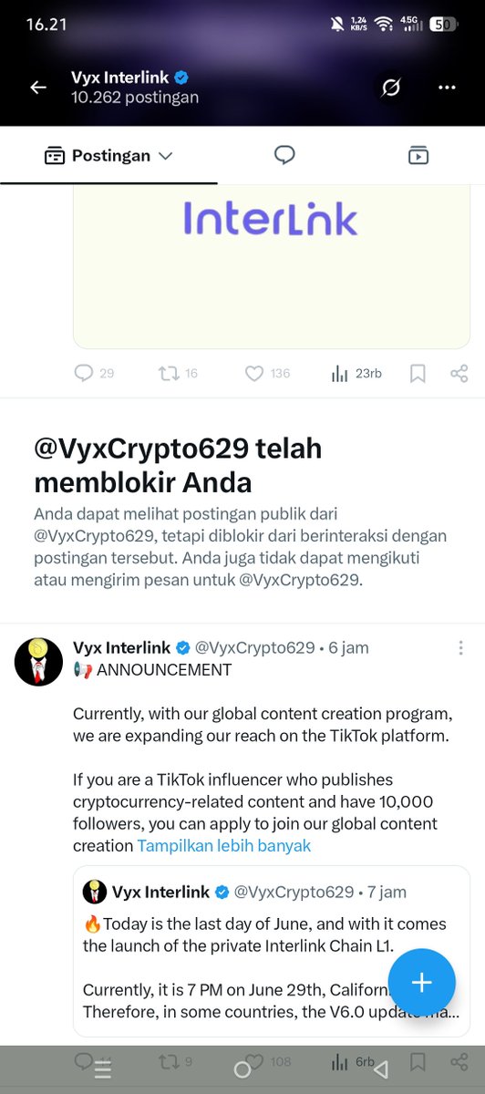 Meme_Coin222's tweet photo. @kv_interlink Pak, coba lihat anggota mu yang bodoh ini, 
Dia memblokir saya tampa ada alasan
Padahal saya tidak pernah menjelekkan Nama INTERLINK disetiap postingannya.
Saya selalu menunggu berita update INTERLINK dari dia, tetapi dia memblokir saya tampa ada alasan 😂 https://t.co/VlDEgUtM3f