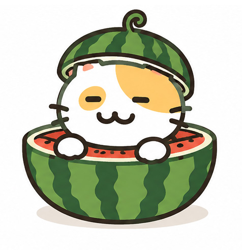 スイカ大！手作り額付き作品　title「へい！お待ちニャンコ」 スイカが美味しい季節になってきたにゃ〜🍉 にぼにゃんの特製スイカ