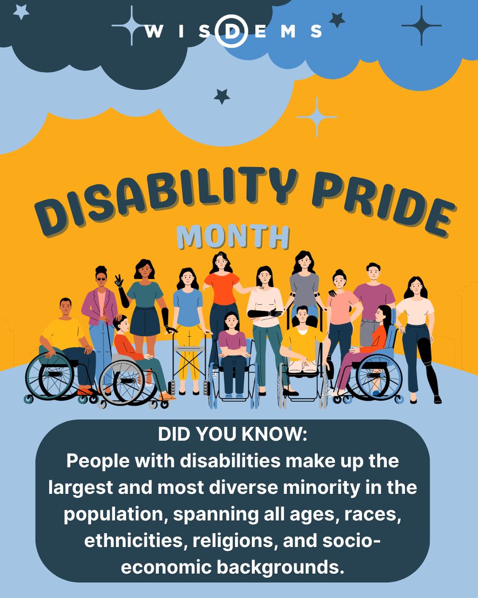 WisDems's tweet photo. It’s time to celebrate Disability Pride month! Disability Pride is a reminder to celebrate all the ways we are unique and to hold ourselves accountable for helping each other thrive and live well, no matter what. 

We celebrate this every July to commemorate the landmark Americans with Disabilities Act (ADA) passing in July 1990 and to continue to make the vital steps toward building a society that honors the full spectrum of human experience.