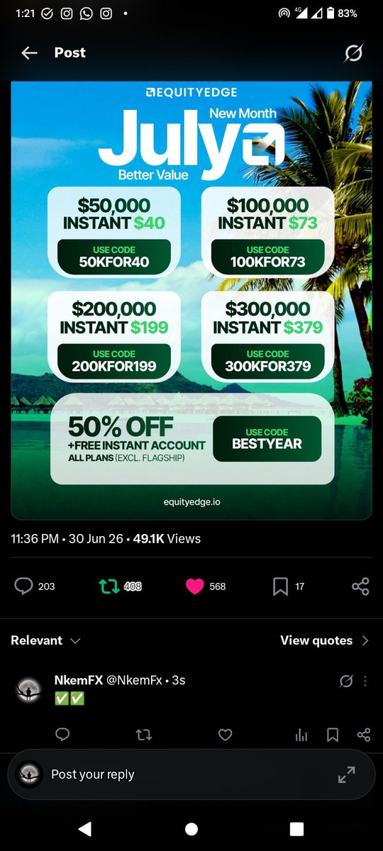 NkemFx's tweet photo. @Fateemafx @EquityEdgeUK @EquitySpace1 @ApexTrader02 All task completed ✅✅ with media evidence shown below 👇👇 

@Success_Fx7 

Anticipate https://t.co/m95hDY11hJ