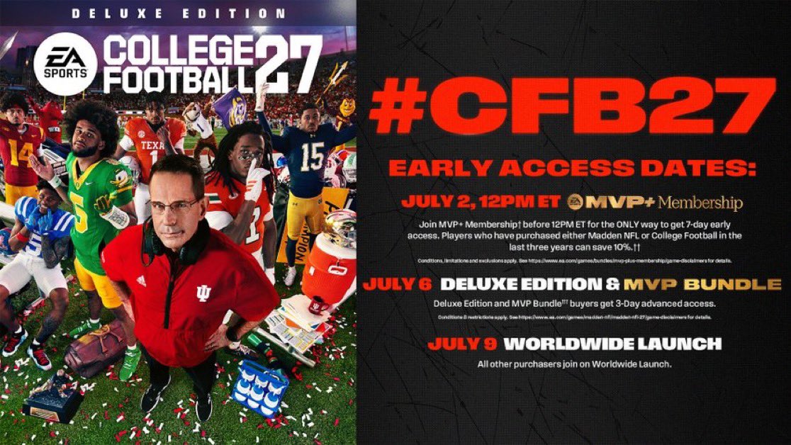 HEYYOCOURT's tweet photo. Want to play CFB27 7-Days early with MVP+ Members?

I’ve teamed with @EASportsCollege to give away some codes!

Repost and reply with #CFB27 for a chance to win a DLX Code. https://t.co/kl9TG0cPN2