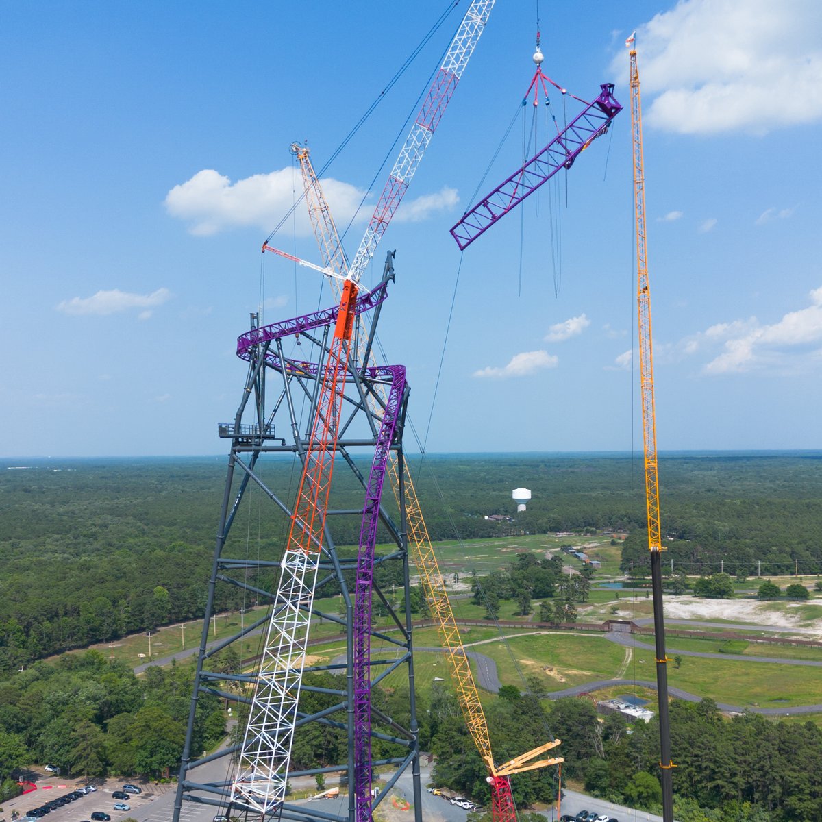SFGrAdventure's tweet photo. A MAJOR milestone happened today… on the 52nd anniversary of Six Flags Great Adventure, we officially topped off #ProjectPurple! 💜

Soaring high above the skyline, take in these incredible views as we continue the countdown to 2027 and the arrival of this world-class ride. https://t.co/TpKWU2Yp8S