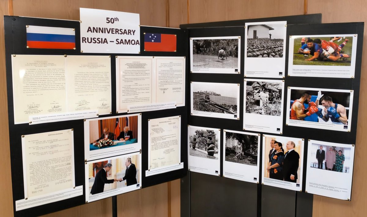 rusembnz's tweet photo. On July 2, the Embassy of the Russian Federation in New Zealand opened a photographic exhibition dedicated to the 50th anniversary of the establishment of diplomatic relations between the Russian Federation and the Independent State of Samoa. 

The exposition serves to highlight the key stages of bilateral cooperation and to reaffirm the firm dedication of both sides to the continued advancement of amicable ties.

🇷🇺 🤝 🇼🇸

#PhotoExhibition
#RussiaSamoa