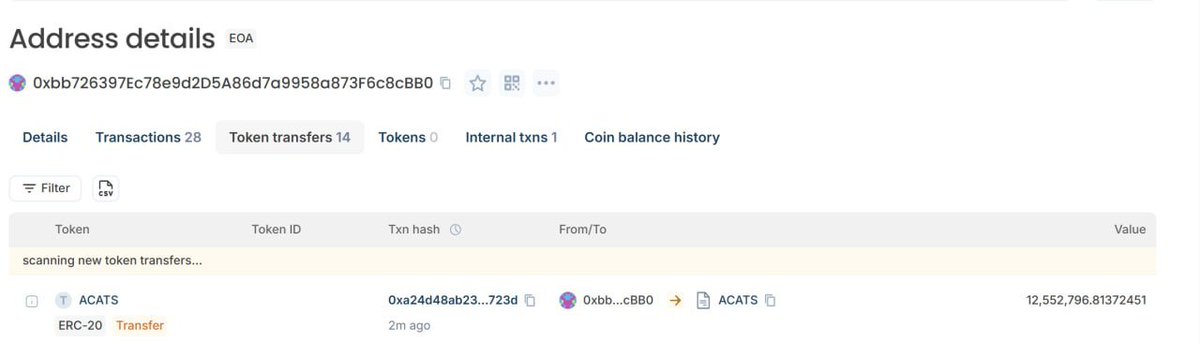 robinacats's tweet photo. As promised to the $ACATS community, we have completed the transfer of our team-held $ACATS tokens.

We transferred 100% of the $ACATS held in the three wallets we previously disclosed: 

1. 0x985d1e42e126f7541a06133d2d1f47c40af441ef
https://t.co/01drhrYVox

2. 0xbb726397ec78e9d2d5a86d7a9958a873f6c8cbb0
https://t.co/6uBqSEWrLp

3. 0x138cc7b244dfa6e51217768ec66f09d7ec6abb2f
https://t.co/xYUWza0aiL

to the $ACATS contract address (CA):
0x8072cf881809d1ce5157589a64cd11452cc5a0e2

We've attached screenshots below so everyone can verify the transactions.

We wanted to demonstrate once again that $ACATS is a serious project, and that we are committed to building with transparency and long-term conviction.

This is only the beginning.

We'll continue communicating openly with our community and keep building $ACATS every single day.

Thank you to everyone who believes in and supports $ACATS.