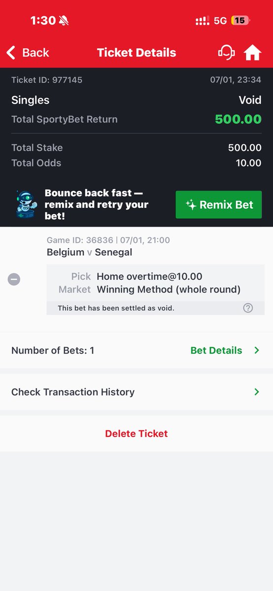 offkultureHQ's tweet photo. @SportyBet @SportyBet I don’t know why this game was Void when it’s a clearly won ticket. Please look into it https://t.co/WI8enqAUVW
