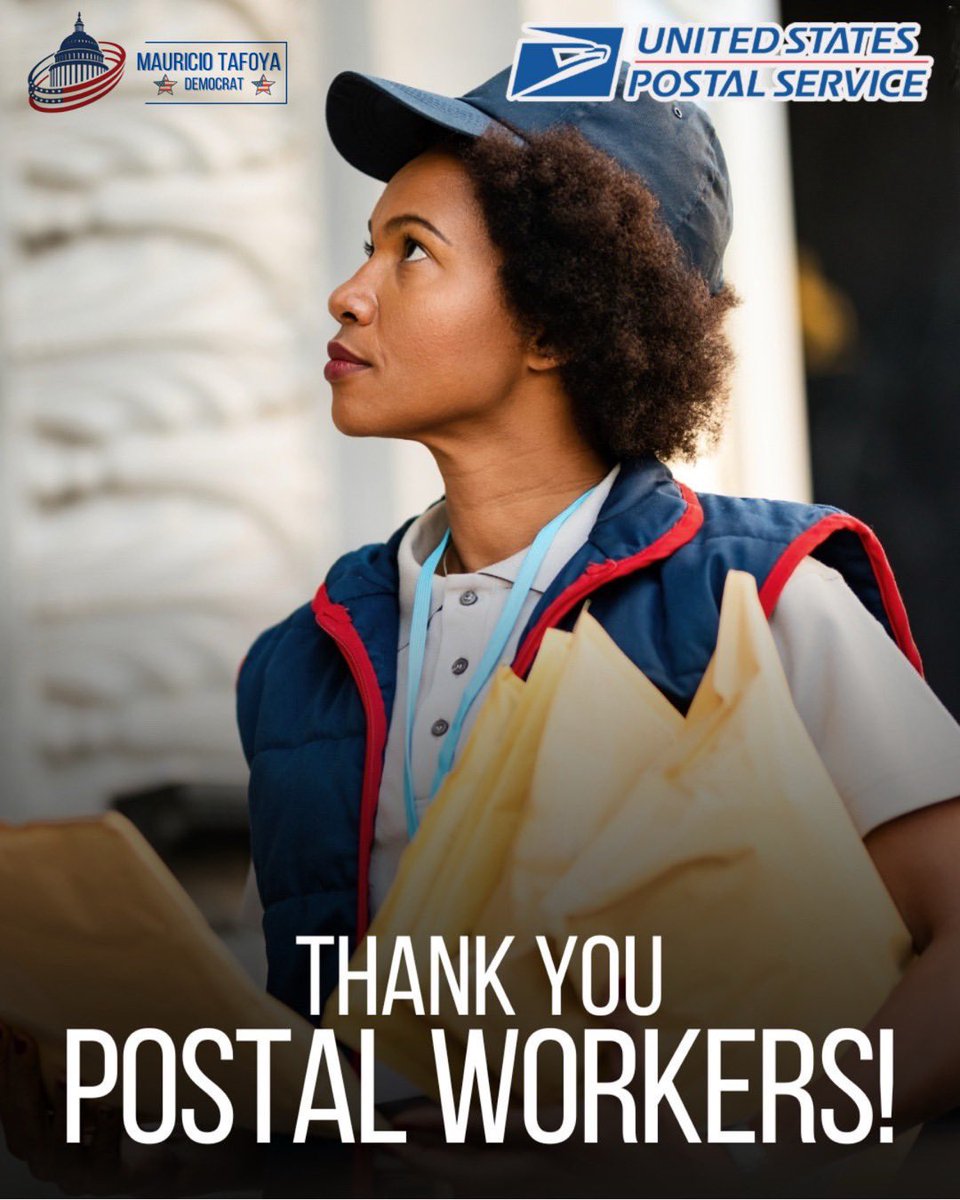 MKTafoyaV's tweet photo. Today, on National Postal Workers' Day, I extend my recognition to all the dedicated postal employees who serve our nation with professionalism, care, and unwavering commitment. Thank you for all you do to keep the mail flowing and connect people across United States 🇺🇸. https://t.co/Ib9RFWWTC3