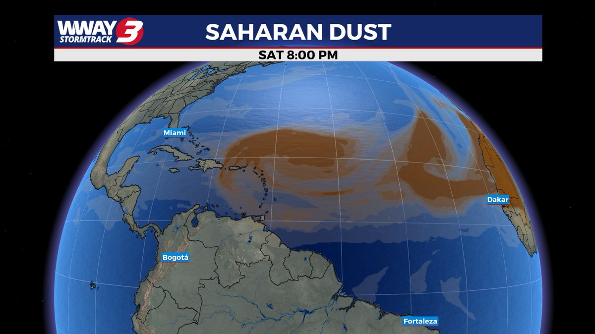 LeeHaywoodWX's tweet photo. Plenty of Saharan Dust cross the MDO next 7 days... and tropical cyclone development is not expected across the Atlantic basin. Good news.
#WWAY #NCwx #Tropics https://t.co/W1lfk7nHwJ