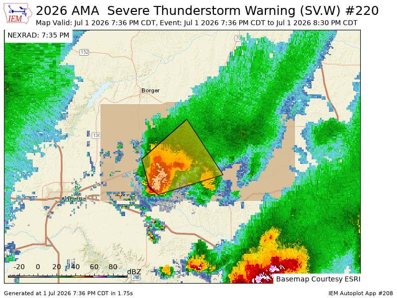 SCStormChasers's tweet photo. AMA issues Severe Thunderstorm Warning [wind: 60 MPH (RADAR INDICATED), hail: 1.00 IN (RADAR INDICATED)] for Carson, Gray [TX] till 8:30 PM CDT https://t.co/TcSHdVJrnf https://t.co/8JFmKT0OmL