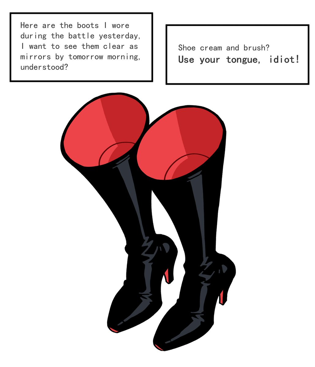 Robo_Li's tweet photo. 'All this walking has made me rather...Sweaty.'

Slipping her large latex boots off, pushing her foot towards [Reader]. https://t.co/mXKuyR9xnM