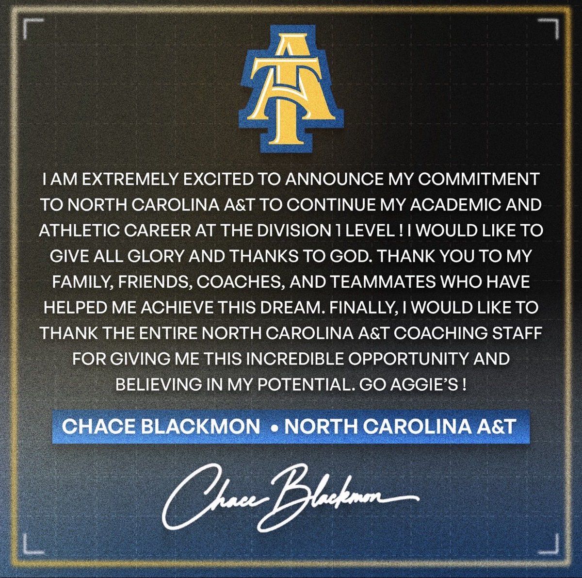 ChaceBlackmon3's tweet photo. 🏠💙💛@NCAT_Baseball @B_Funk05 @BenHallbsb16 https://t.co/4tbVmOs7Zr