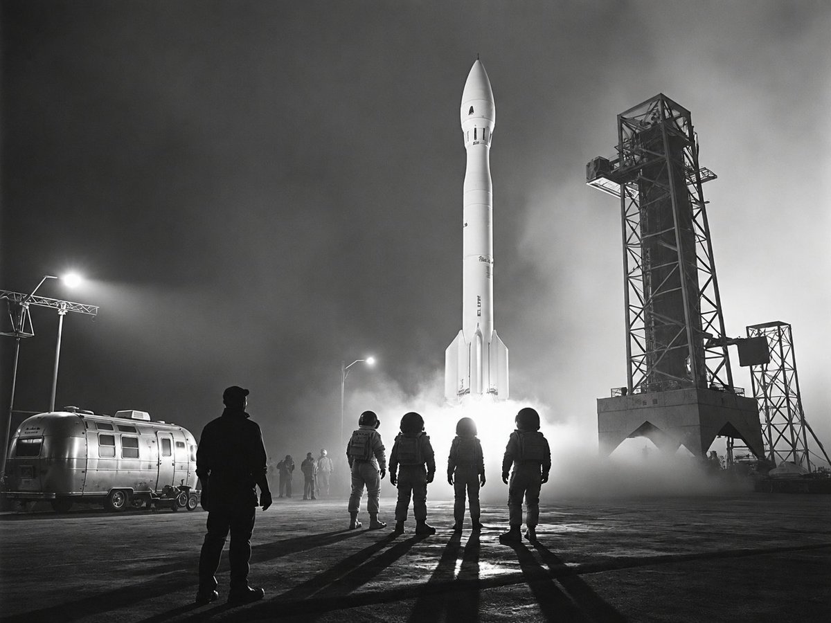 arnaud1298's tweet photo. They stand frozen beneath the floodlights; eyes locked on something no one ever mentioned questioning whether this mission was ever meant for Earth. #SciFi #RetroTV #LostInSpace #1960sTV https://t.co/1S6mQpAWa6