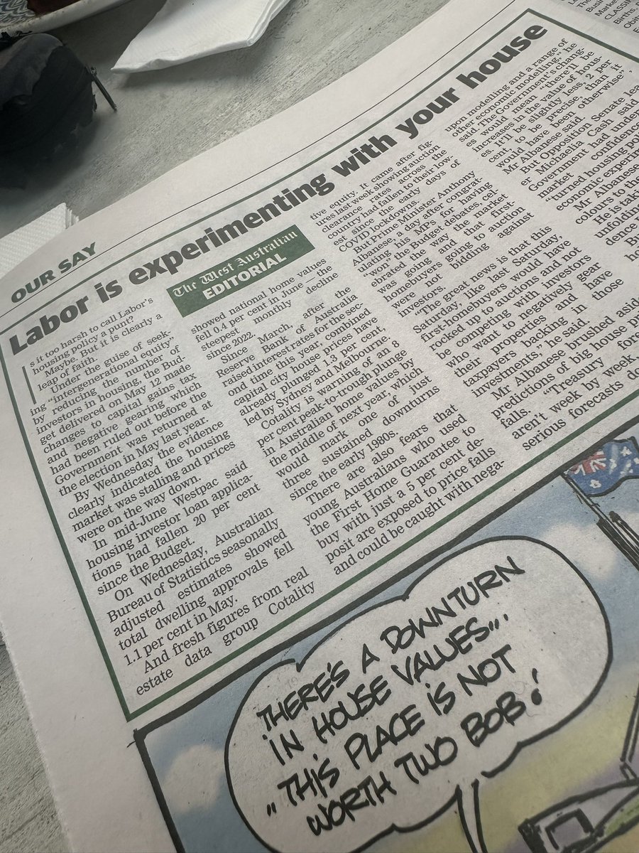GJ4592206129943's tweet photo. The @westaustralian - which doesn’t understand economics or the housing market - assumes changes to negative gearing are responsible for falling house prices.💁♂️
They were falling before the changes and will fall or stagnate for 4 years after this boom. #auspol #ALP @abcnews #Ch7 https://t.co/ZoDmD2yBMj