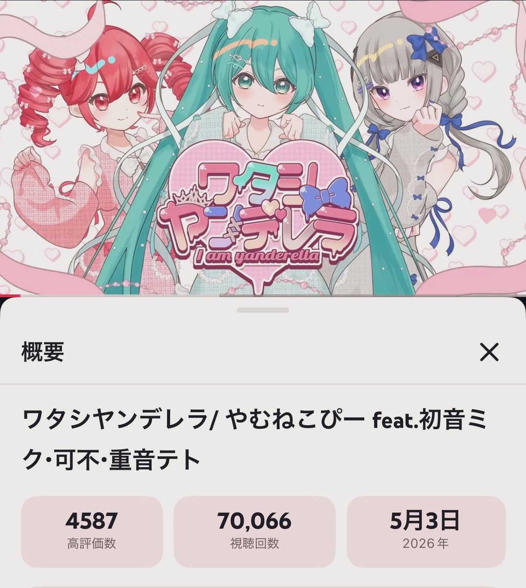ymnk_p_info's tweet photo. ╋━━ 　　　　　
　　　　　　　　
　　7万回再生突破 *¨*•.♡　　　　　　　　
　　　　　　　　　　　━━━╋

すごいすごーいっ！おめでとうです♪
夢の10万回もすぐそこですね˃̵͈̑ᴗ˂̵͈̑

🔗 https://t.co/7K5VsPK2tq

#やむねこぴー　#ボカロP https://t.co/842jIAmxee