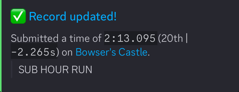 NoJ0hnz's tweet photo. Sub hour timesheet in MK World. It’s something I first joked about and as time passed I realized it’s suddenly within reach. Too many names to shout out, ty to my mates in Vy, the TT server, and other close friends in the community for cheering me on and supporting the journey. https://t.co/LIRXbW1o3U