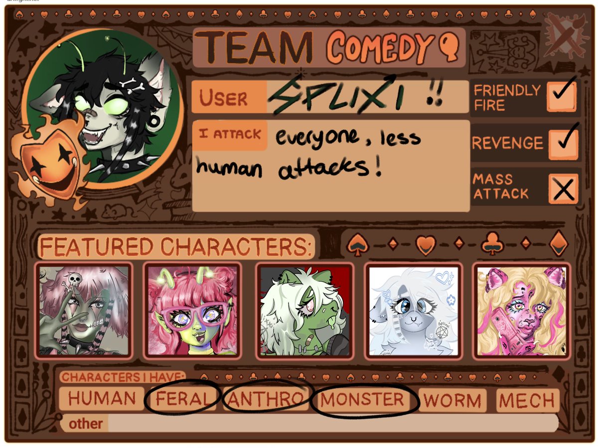 splixxi's tweet photo. hi guys! im doing artfight this year again, if anyones interested, my user is splixi! i attack back!!

#artfight #teamcomedy https://t.co/URjfxIv0Df