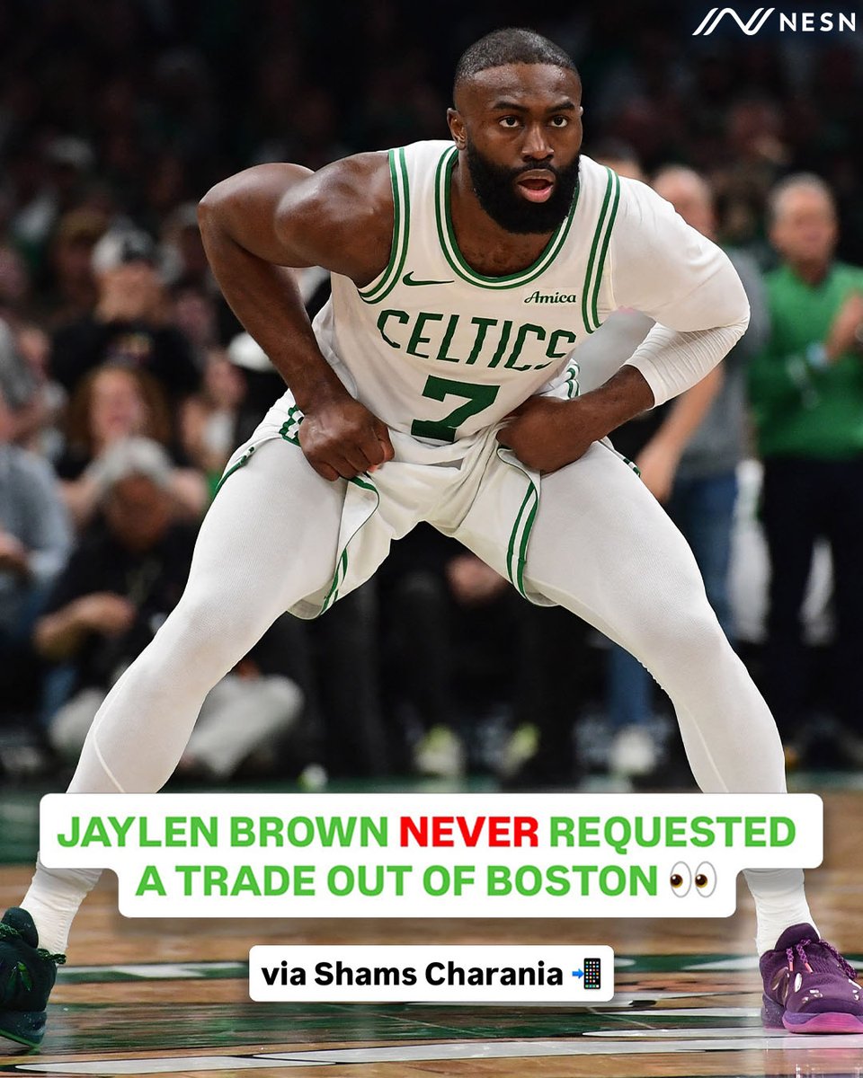 NESN's tweet photo. Jaylen Brown reportedly DID NOT want to leave the Celtics 👀🍀 https://t.co/4y0PXj3mYm