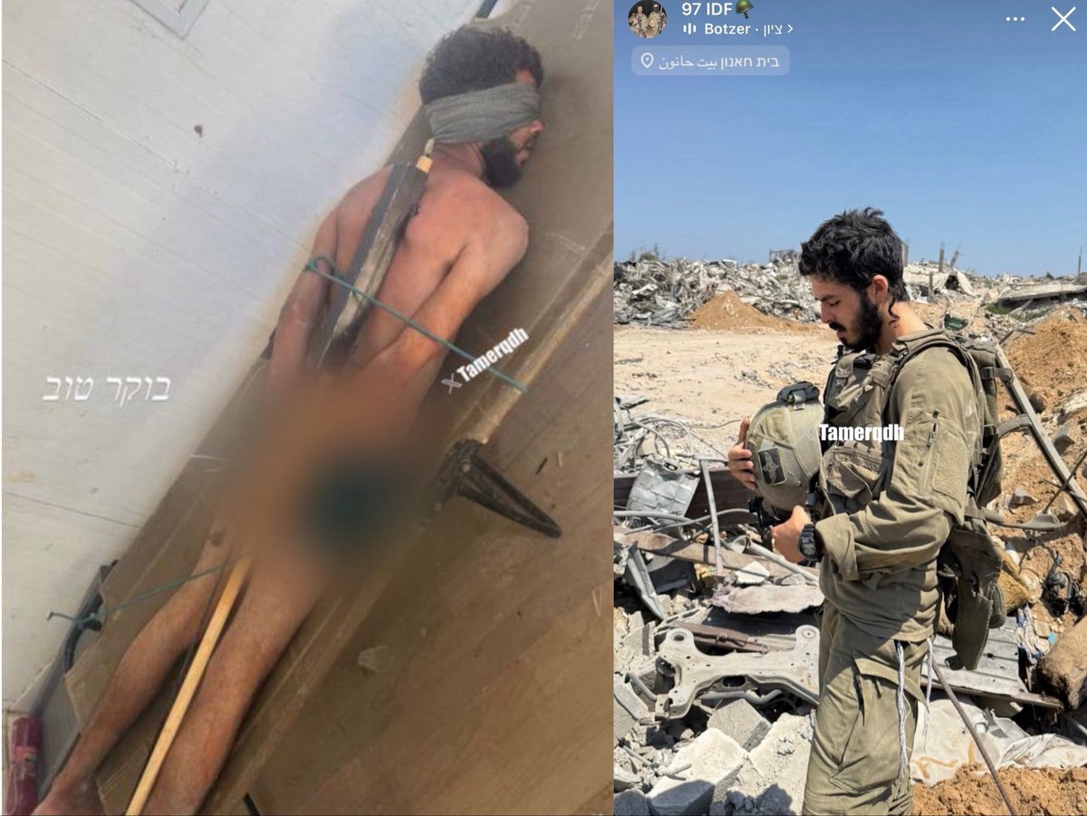 plutocrata's tweet photo. Soldado nazi judío publica fotografía de un palestino de #Gaza que secuestraron y lleva meses desaparecido.

El descuido del terrorista talmúdico le salvó la vida a este gazatí, ya que ahora Israel tiene que presentarlo vivo. https://t.co/kJ3qWeneHz