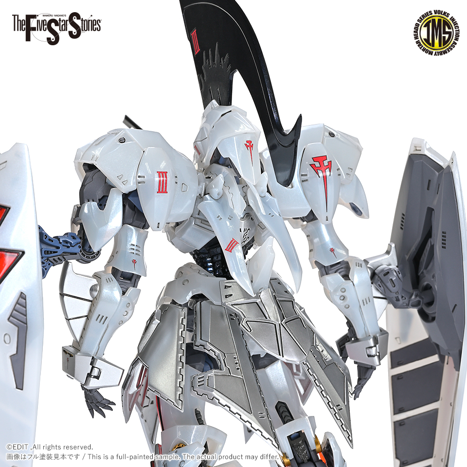 volks_hobbydept's tweet photo. 【ボークス『F.S.S.』MHプラキット新作✨】
縮尺を超えて受け継がれる「幻像」の系譜
式典仕様の「L.E.D.ミラージュV3」　待望のIMS 1/144スケールで登場！
 
頭部カウンターウェイト、
ダブルベイルといった特徴的な意匠はそのままに、
式典用ランスをはじめ、オプションパーツが豊富に付属！