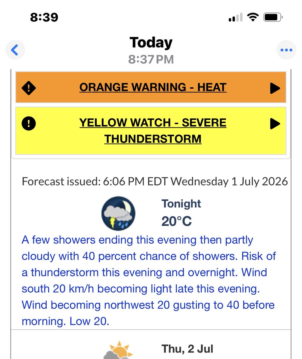 BlacksWeather's tweet photo. 8:37 pm July 1 2026. Getting a little tired of a forecast of “a few showers” from someone in Toronto when we have been seeing ongoing  “training storms” with drenching, FLOODING rains in and around Ottawa since 2pm. #ONStorm https://t.co/hRPi89AWYd