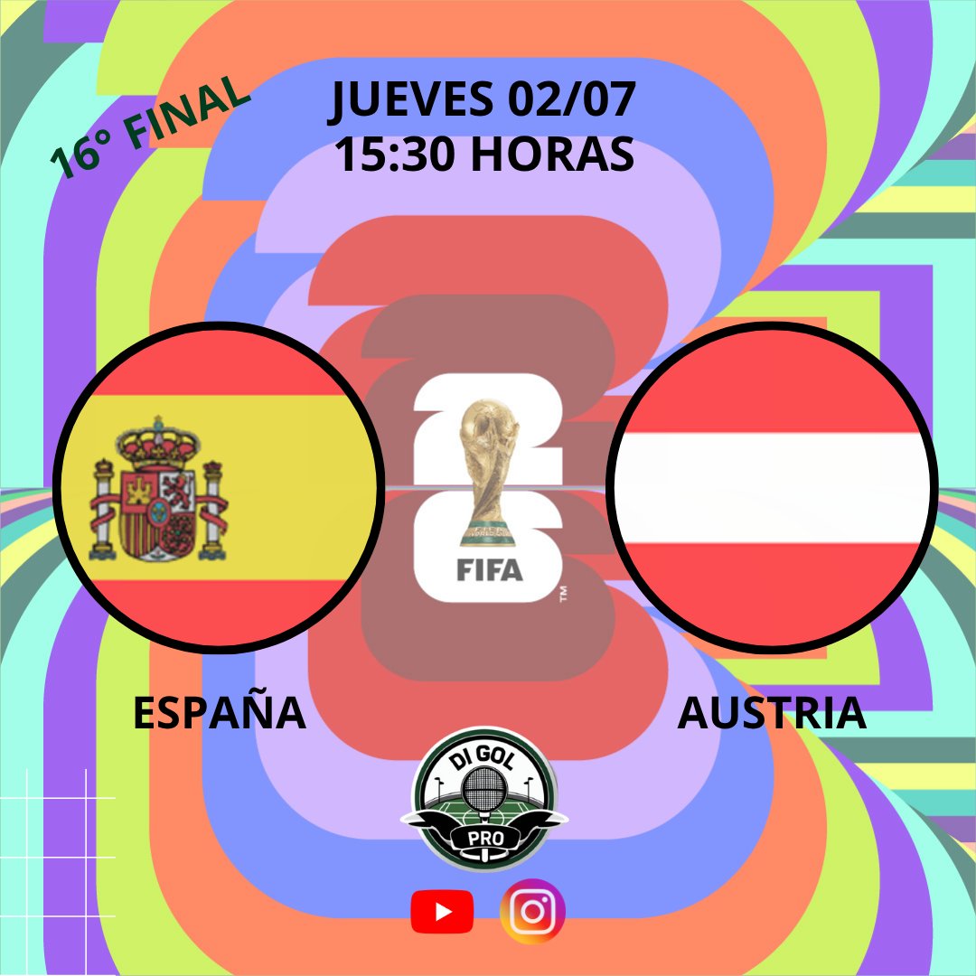 di_gol_pro's tweet photo. ¡CHOQUE EUROPEO EN LOS ÁNGELES! 🏟️🏆🇪🇸🆚🇦🇹

​#España y #Austria se juegan la vida mano a mano por los 16avos de final de la #CopaDelMundo. 

​🔴 EN VIVO con los relatos de @diegodegiusti por #DI_GOL_PRO 👇

⚽️  https://t.co/9x5BbuwBC0 https://t.co/5bgLuywDJE