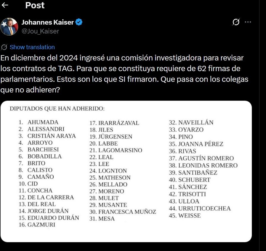 Jou_Kaiser's tweet photo. Nunca logramos las firmas para avanzar con la comisión investigadora por el TAG. Aquí los que si la apoyaron. https://t.co/3yhZmYQpvy
