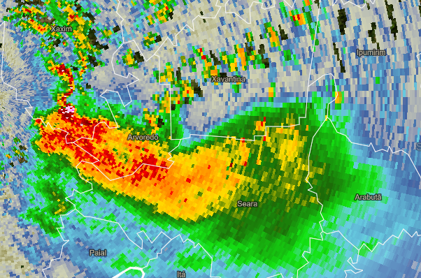 NMJPwx's tweet photo. Atualizaçãozinha
Em teoria, uma visão olhando do norte a sul em direção ao eco gancho dessa mesma supercélula, que se passou ao sul da minha querida Xaxim. Não aparentava ter muita rotação no radar. https://t.co/UejGcaWt6b