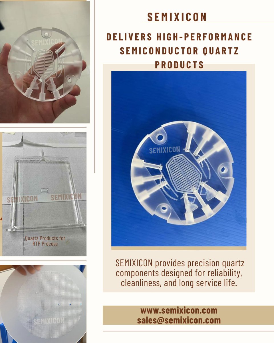 Maryli8868's tweet photo. SEMIXICON delivers high-performance Semiconductor Quartz Products
https://t.co/z8lpaK8MCR
#Semiconductor #Quartz #FusedQuartz #QuartzBoat #QuartzTube #QuartzRing #QuartzWindow #QuartzTank #WaferProcessing #SemiconductorEquipment #DiffusionFurnace #LPCVD #PECVD #WetBench https://t.co/HrdkaPCkpT