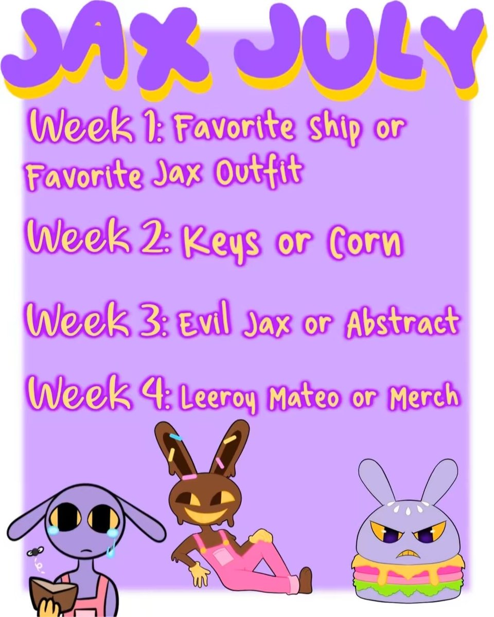 BerryMinty777's tweet photo. I think this will be the last time I’ll make #JaxJuly since the show has ended. It’s been real fun.
#TADCㅤ #theamazingdiigitalcircus #jaxㅤ #TheAmazingDigitalCircusjax https://t.co/RJ1Pr0OyBx