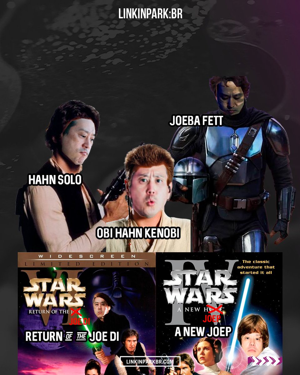 LinkinParkbr's tweet photo. Os últimos solos de Joe Hahn tiveram nomes muito criativos, todos baseados em Star Wars. Era sempre "Hahn Solo" - até que bateu a inspiração pra todos esses outros.

Qual seu Joe favorito? Conta aí ⬇️ e que a força esteja conosco (pra esperar sair álbum novo e tour nova 🛸)

@joehahnLP