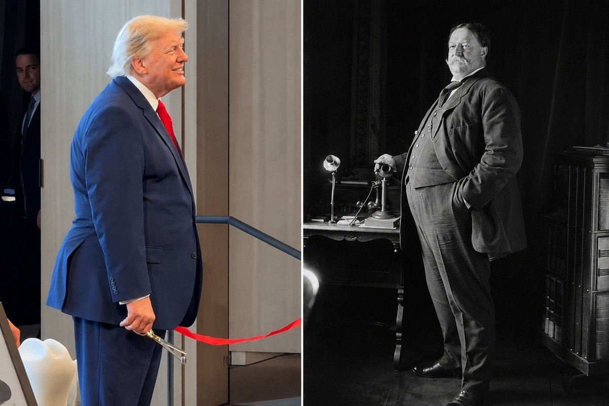 Mollyploofkins's tweet photo. William Howard Taft was 350lbs. Trump claims to be 238. https://t.co/xel23le7K2