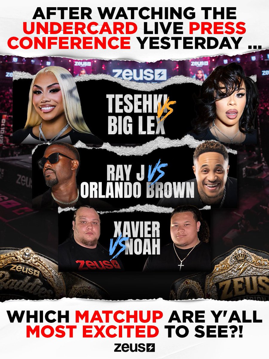 The_ZeusNetwork's tweet photo. 🤯 The UNDERCARD PRESS CONFERENCE went UP in #ATL yesterday with @SaucySantana Hosting #Tesehki &amp; @iambiglex__, @RayJ &amp; #OrlandoBrown &amp; Zeus SECURITY #Xavier &amp; #Noah!! 🥊💥 Flood the comments and let us know which MATCHUP you’re most EXCITED on AUGUST 15TH!! 😜👇🏾 https://t.co/7h3ErhtzBY