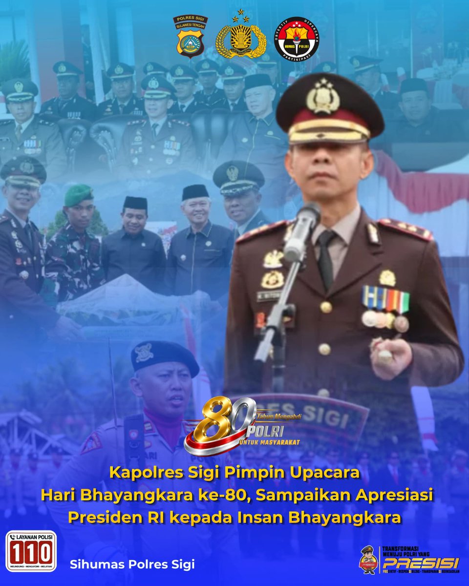 HumasSigi's tweet photo. Kapolres Sigi Pimpin Upacara Hari Bhayangkara ke-80, Sampaikan Apresiasi Presiden RI kepada Insan Bhayangkara. https://t.co/VX7RGogbX4