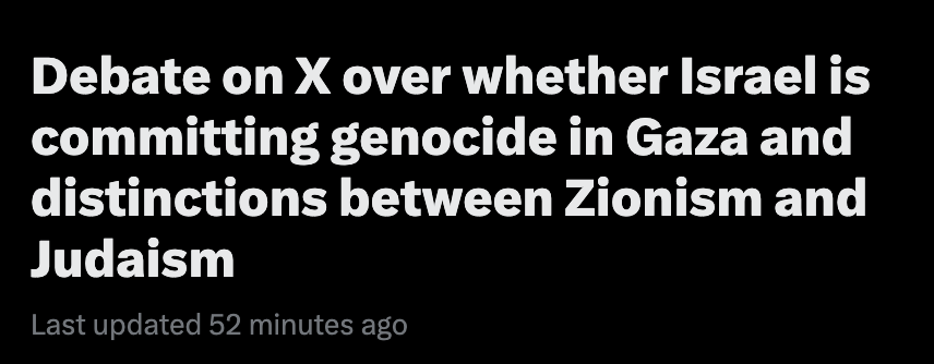 caitoz's tweet photo. There is no "debate"; there's people stating an obvious fact and hasbarists trying to deny the obvious fact using walls of language. Every major human rights group on earth says Israel is guilty of genocide. The debate was over a long time ago. Nobody believes the hasbarists. https://t.co/hBGC5WmPed