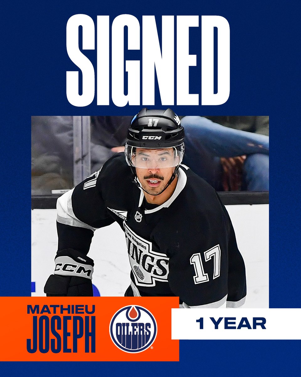 EdmontonOilers's tweet photo. MATTY ‼️

The #Oilers have signed forward Mathieu Joseph to a one-year contract with an AAV of $1.0 million. https://t.co/2KeK6EM3WU
