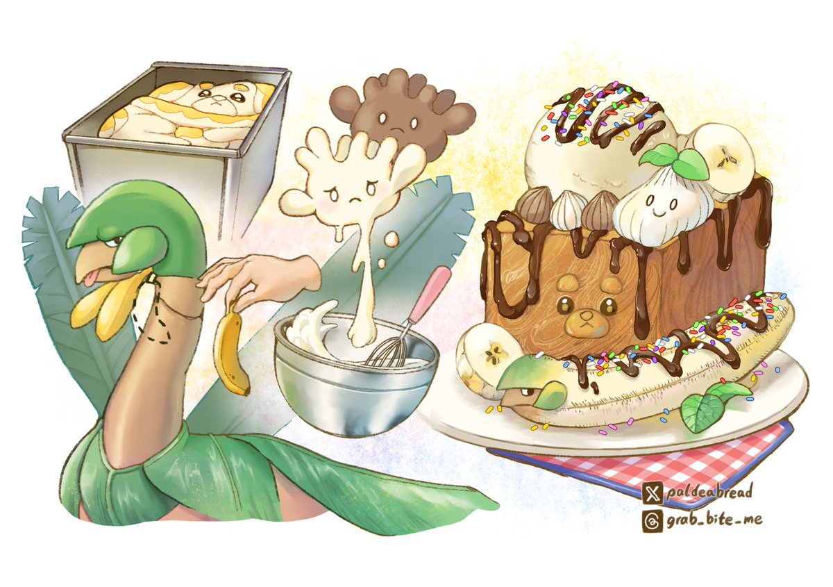 paldeabread's tweet photo. 寶可夢融合-香蕉蜜糖吐司🍌🍞🍨

Pokémon fusion - Banana honey toast🍌🍞🍨

#fidough #Pokemon #寶可夢 #狗仔包
#パピモッチ #トロピウス #Tropius #マホミル #Milcery #쫀도기 #ポケモン #李媽媽のもち https://t.co/Mq0YHKLdsY