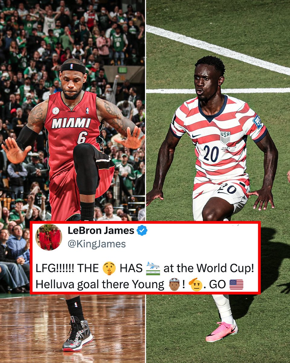 SportsCenter's tweet photo. LeBron shouting out Folarin Balogun after he hit the “silencer” 👑

Balogun opens the knockout round scoring for his nation at the World Cup 🔥 https://t.co/cmUcr3EcR5
