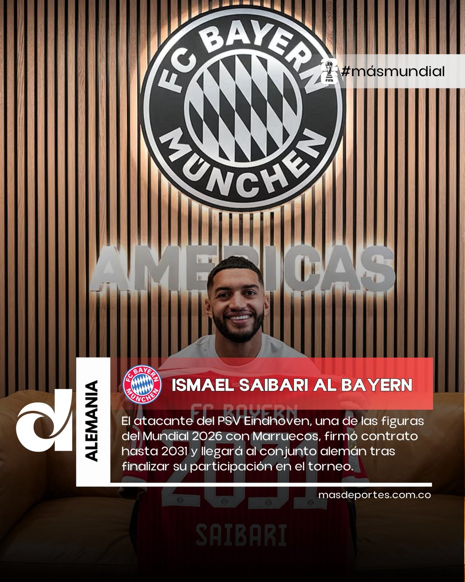 webmasdeportes's tweet photo. #Alemania | El atacante del PSV Eindhoven, una de las figuras del Mundial 2026 con Marruecos, firmó contrato hasta 2031 y llegará al conjunto alemán tras finalizar su participación en el torneo.
https://t.co/WzCsGItF4G https://t.co/qAG0o8jpYq