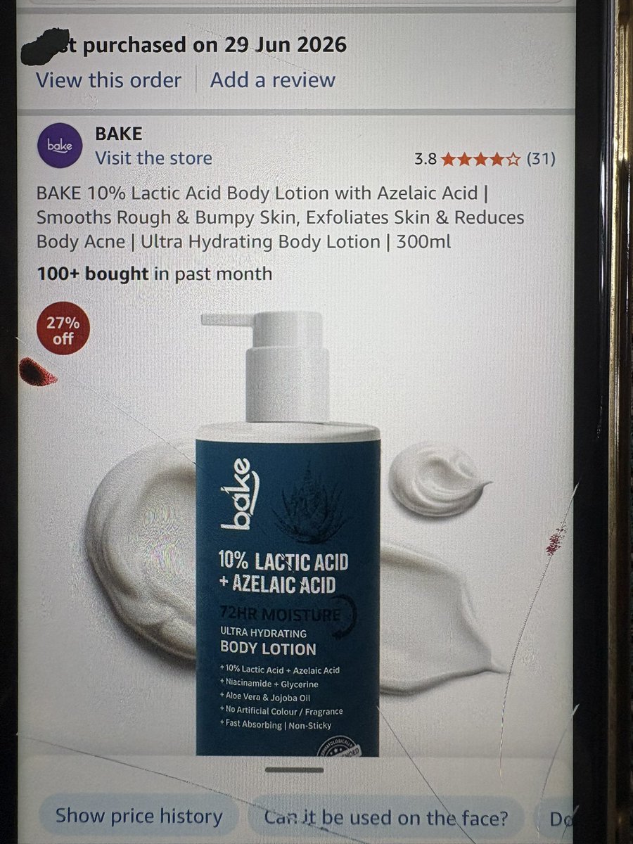 Mani13189's tweet photo. @AmazonHelp @amazonIN 
I ordered BAKE 10% Lactic Acid Body Lotion 300 ml (Order ID:404-7205408-8994756), but I received the 200 ml variant instead. I contacted customer support, but my return/request was denied despite receiving the wrong product. Please look into this matter https://t.co/s8En276OWO
