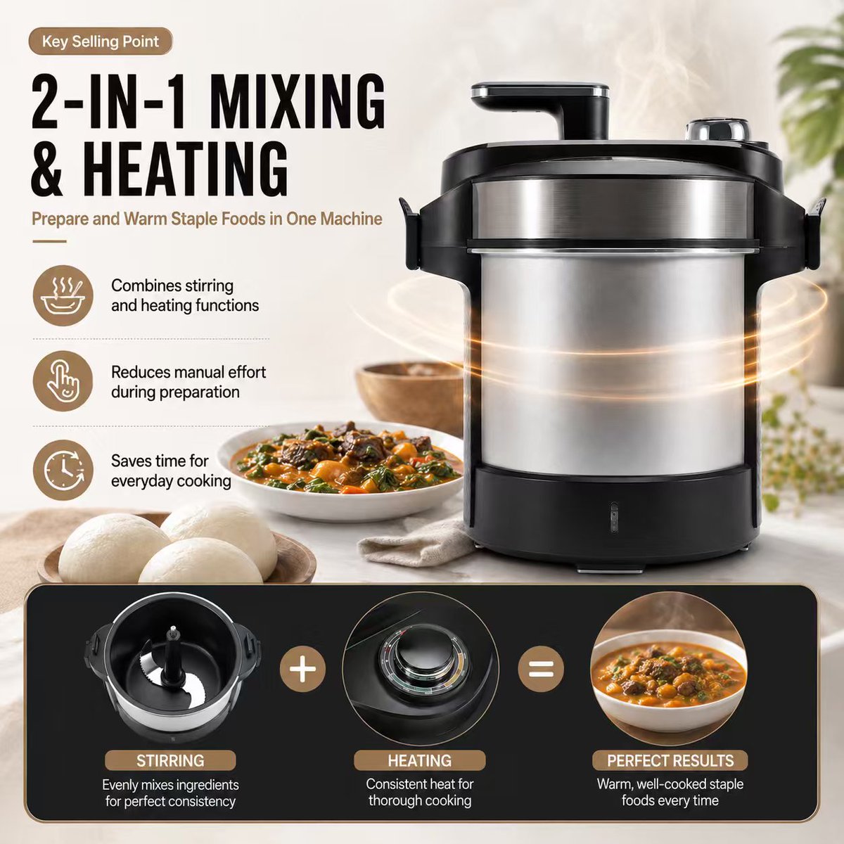 Boya2025's tweet photo. Cook smarter.
Not harder.

The FUFU Maker combines mixing and heating into one efficient solution for commercial kitchens.

✔ Easy operation
✔ Powerful mixing
✔ Easy cleaning
✔ OEM / ODM available

DM us for more information.#KitchenEquipment
#CommercialKitchen
#FoodProcessi https://t.co/yA0UKLkgLt