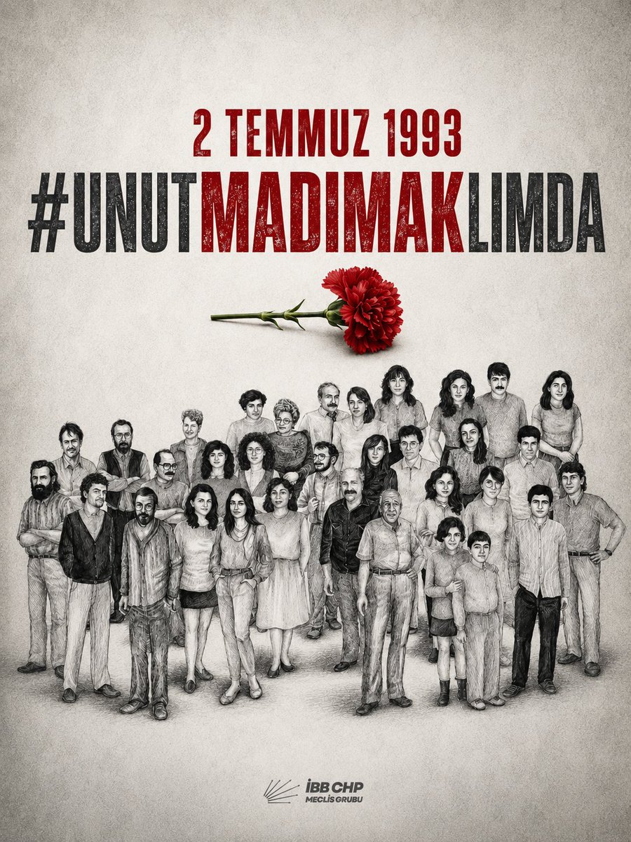 ibbchpgrubu's tweet photo. 2 Temmuz'da Madımak Katliamı'nda yitirdiğimiz canları saygı ve rahmetle anıyoruz.

Unutmadık, unutturmayacağız. Adaletin, eşitliğin ve barışın egemen olduğu bir gelecek için mücadelemizi sürdüreceğiz. https://t.co/VgwmhJMV1v