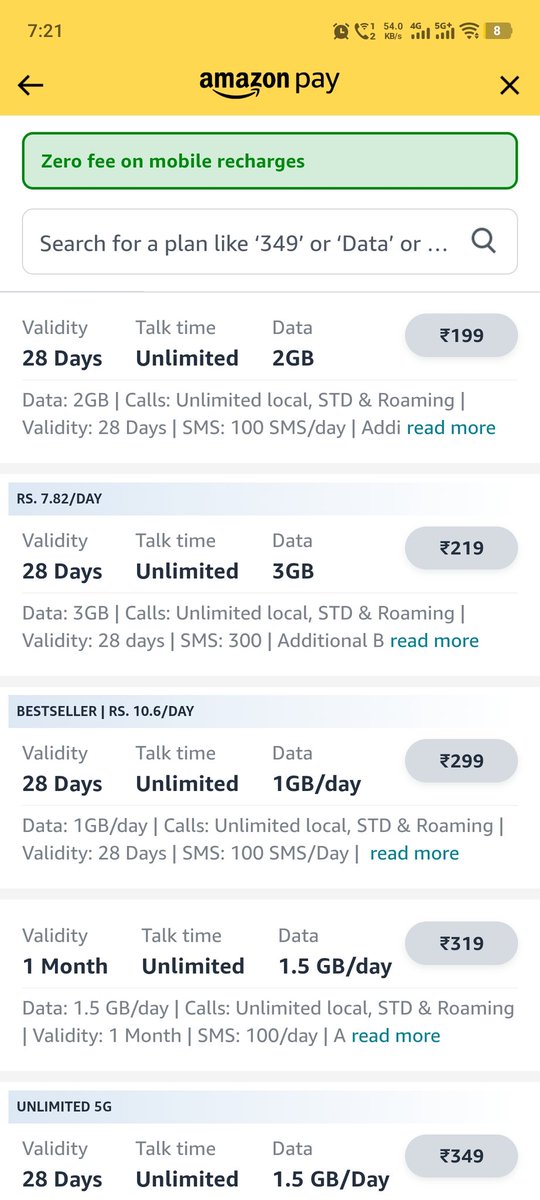 Rrc1998's tweet photo. The ₹319 plan is available on the Amazon app, but it's not available on the Airtel app. Why is this happening? Please don't confuse customers like this. Kindly add the ₹319 plan back to the Airtel app @airtelindia @amazonIN @jagograhakjago https://t.co/jmUPlkkL8O