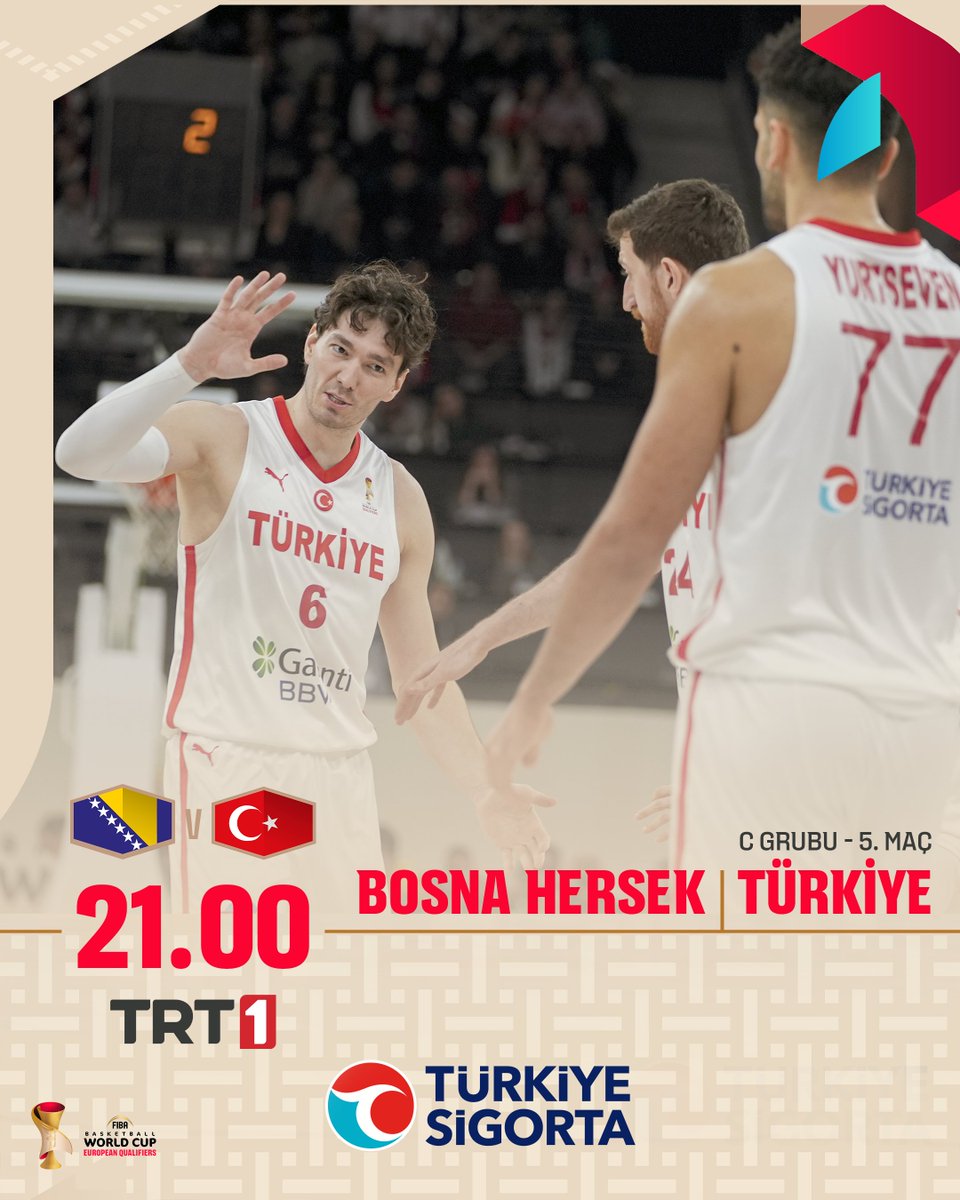 trtsporyildiz's tweet photo. 🇹🇷 Millilerimiz, FIBA 2027 Dünya Kupası Avrupa Elemeleri 1. Tur C Grubu'ndaki beşinci maçında Bosna Hersek'e konuk olacak.

🗓 Bugün, 🕘21.00
📺 TRT 1

Türkiye Sigorta Milli Basketbol Takımlarının Arkasında!

#türkiyesigorta @Turkiye_Sigorta 

#işbirliği https://t.co/92hBAie4Hw