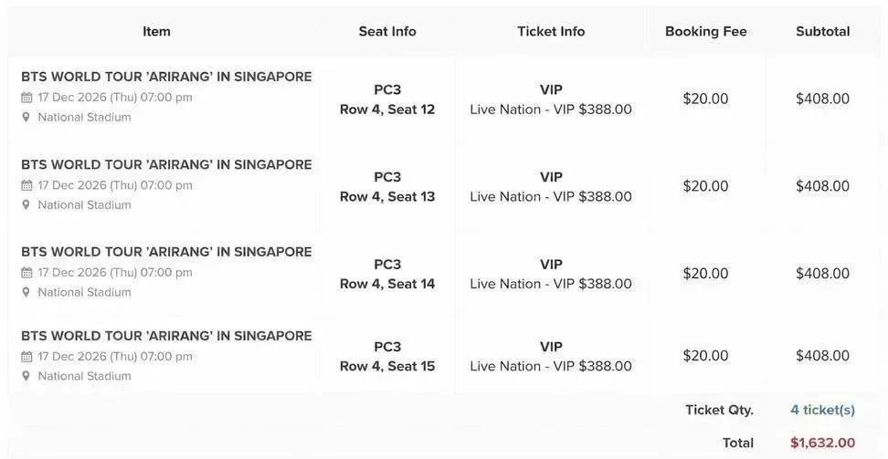 je489k's tweet photo. #WTS  
ALL ARMY WELCOME
BTS IN SG SINGAPORE
🗓️ 17th&amp;20th,22nd 
4 Tickets
-VIP PC3  
-CAT 5
-PA4
Ticketsmaster logins 
International fans ok
DM📩
#BTSinSG #BTSinSingapore #BTSTickets #BTSARMY #zonajajan #zonauang #wtb #wts.. https://t.co/pZSIjjlZu1
