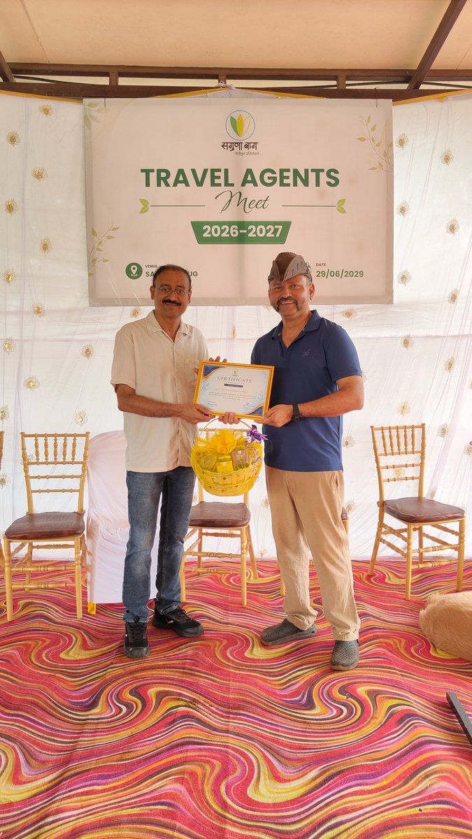Saguna_Baug's tweet photo. 🏅 Certificate of Appreciation – Mr. Lester Alemeida, Attractions Holidays
We are delighted to present this Certificate of Appreciation to Green Escape Tours in recognition of their valuable partnership and continued support.
#SagunaBaug #TravelPartners #CertificateOfAppreciation https://t.co/MSw34HxNC9