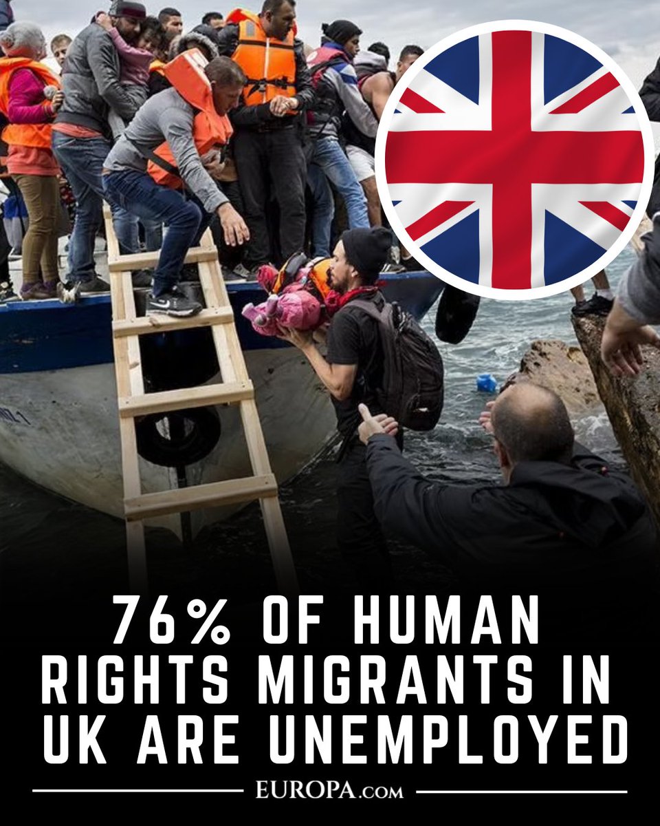 europa's tweet photo. 🇬🇧 Home Office research has found that 76% of migrants granted the right to remain in the UK on human rights grounds, including under Article 8 of the ECHR, are unemployed.

The group includes expired visa holders, family migrants, and failed asylum seekers who were allowed to stay on human rights grounds.

Follow: @europa