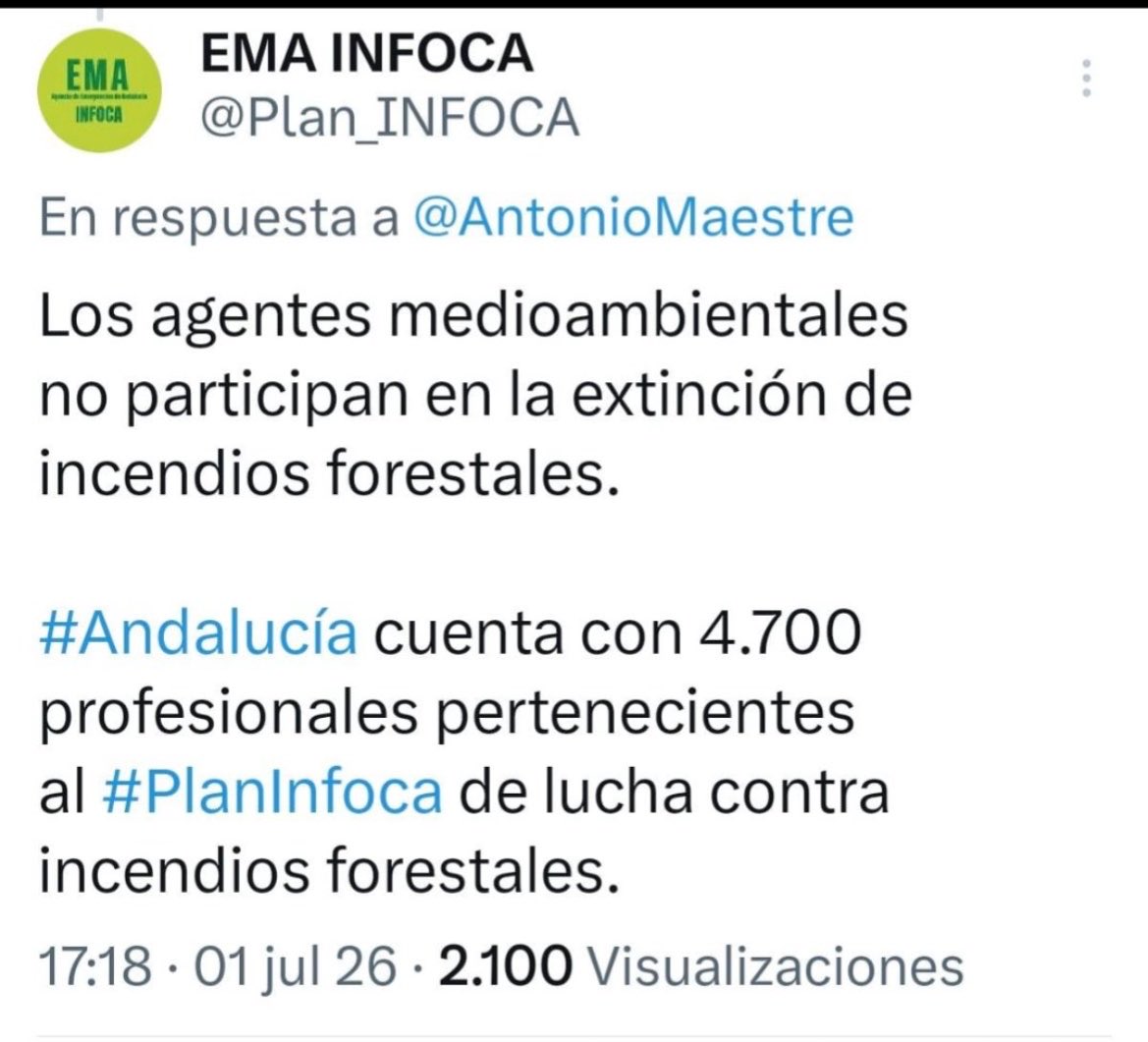 leiv_david's tweet photo. @Plan_INFOCA es increíble que hagáis públicamente este tipo de comentarios….
Es inaceptable y no pienso exponer ni justificar que los Agentes medioambientales SI participamos en la extinción de los incendios. 

Somos #equipo #asiNO #disculpapublicaYA https://t.co/aBYfPq6z72