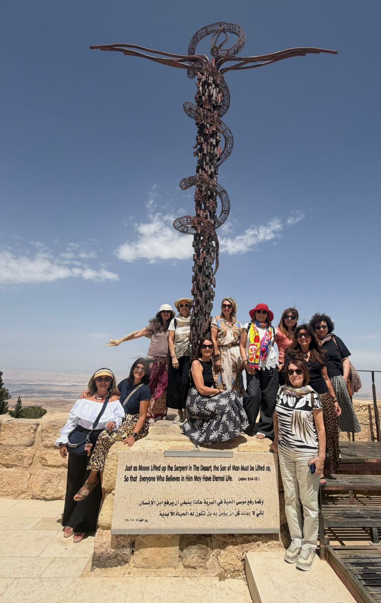 axisdmc's tweet photo. Our guests from πͺπΈ Spain bringing the best energy to Mount Nebo! ποΈπ―π΄ The Brazen Serpent Monument, the Jordan Valley stretching to the horizon β moments like these are why we love what we do. #AxisDMC #MountNebo #VisitJordan https://t.co/Uw5tOsVSEl